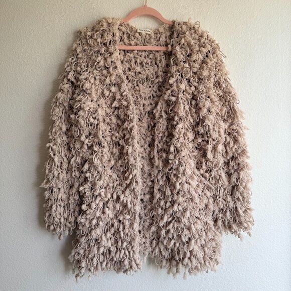 Aaron & Amber Fuzzy Loop Knit Boho Cardigan Sweater in Beige size Medium NWOT - Picture 1 of 12